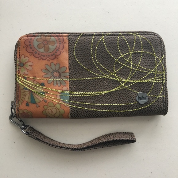 Haiku Handbags - HAIKU FLORAL/DOT LEATHER CLUTCH WRISTLET WALLET !!